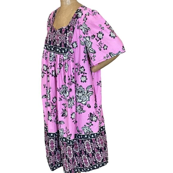 Only Necessities Cotton Floral Kaftan Muumuu House/Patio Dress 2X Pink 297F - Picture 4 of 9